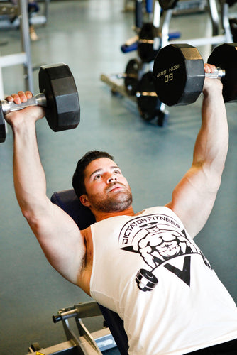 UNISEX DF Tank Top White w/ Black Body Builder Logo