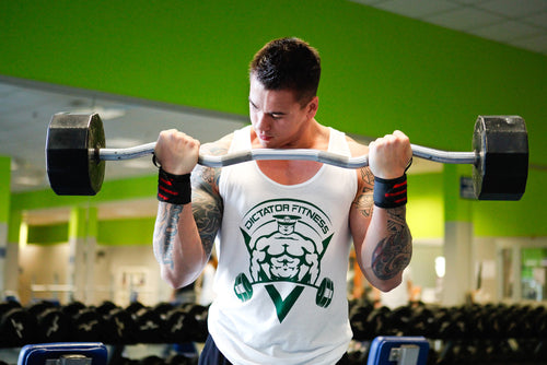 UNISEX DF Tank Top White w/ Forest Green Body Builder Logo